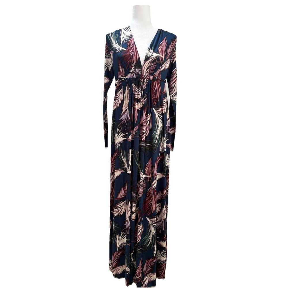 NEW Rachel Pally Long Sleeve Caftan Maxi Deep V Neck Dress Sz Small Feather - Picture 10 of 11